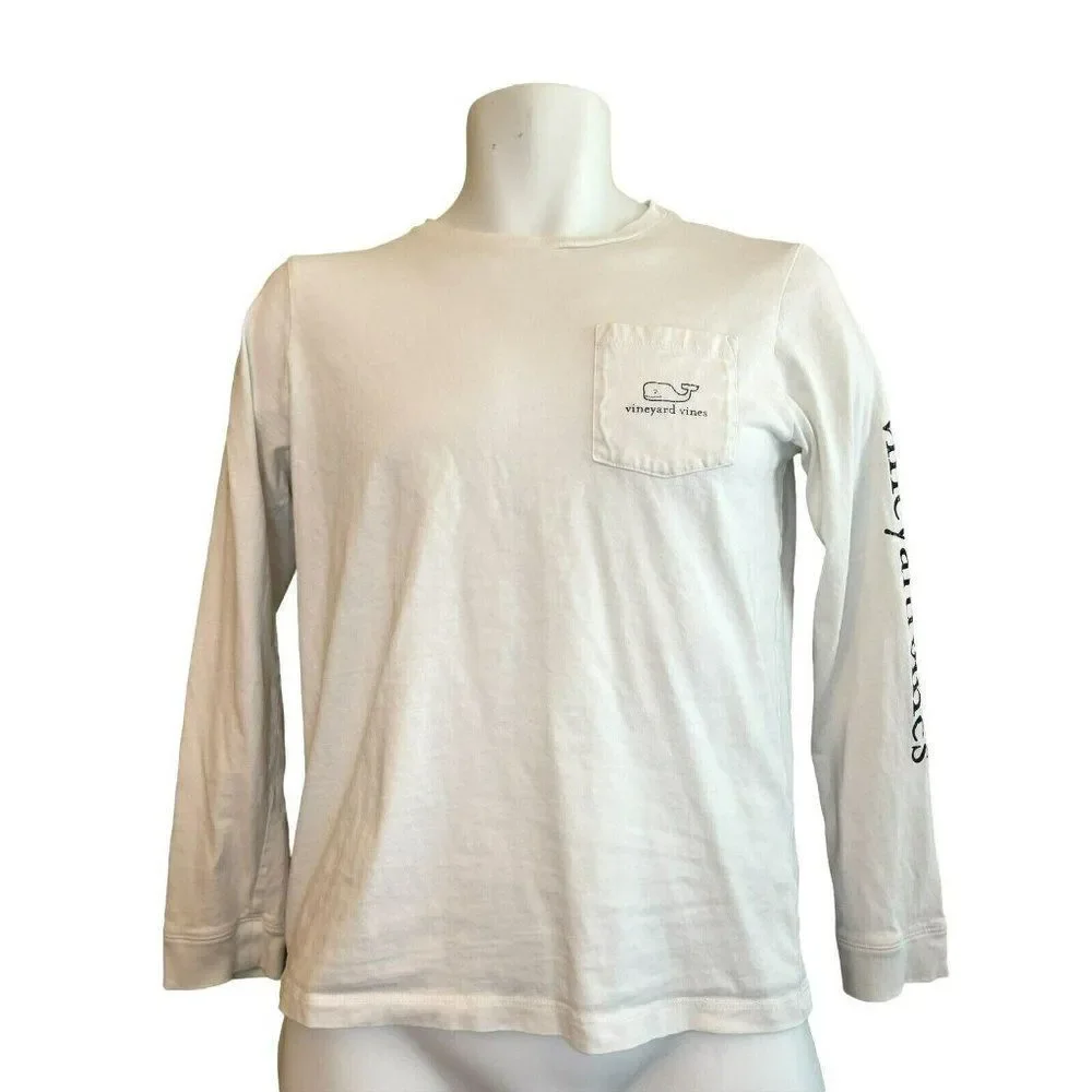Vineyard Vines Youth Large 16 Long Sleeve White Pocket T-Shirt Whale Adult Small